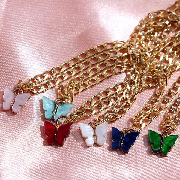 

chains 2021 sweet punk acrylic butterfly pendant necklace for women gold silver color metal clavicle chain jewelry gift