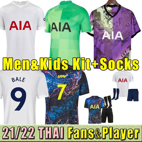 

tottenham thailand 21 22 bale kane son clarke ndombele soccer jerseys 2021 2022 dele jersey football shirt winks men kids kit set socks play, Black;yellow