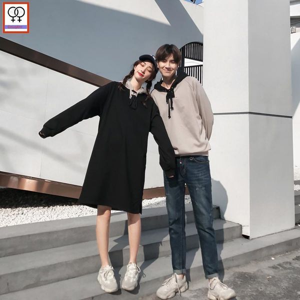 

women's hoodies & sweatshirts autumn winter robe couple male female clothes cute casual loose hooded hoodie matching, Black