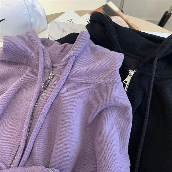 

women's hoodies & sweatshirts oversized solid color black zip up hoodie 2021 autumn winter sweatshirt ladies long sleeve coat harajuku