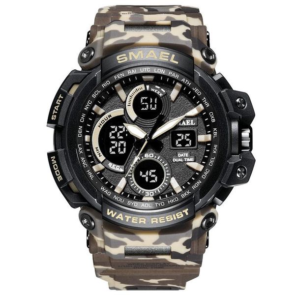 

wristwatches smael sports men's military sport watch 50m waterproof swim running for men dual time digital watches satch male clock man, Slivery;brown