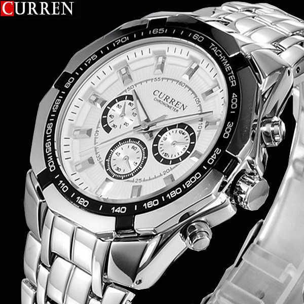 

curren quartz watches men luxury brand design military sports wrist watches man digital full steel watch 8084 210728, Slivery;brown