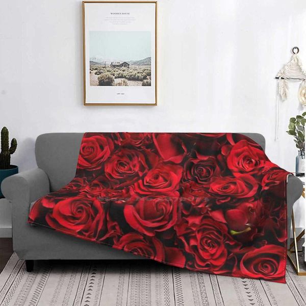 

blankets romantic red rose pattern design for home sofa bed camping car plane travel portable blanket pink vintage