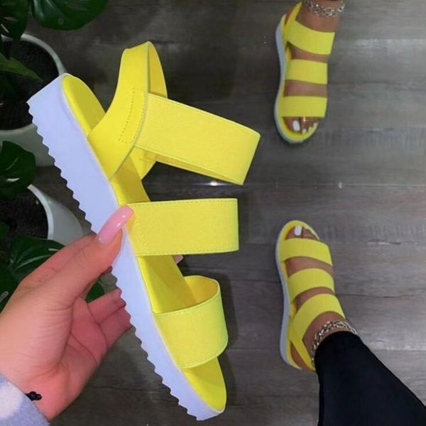 

slippers 2021 women summer thick-soled lightweight set foot elastic band sandals beach all-match fashionable durable, Black