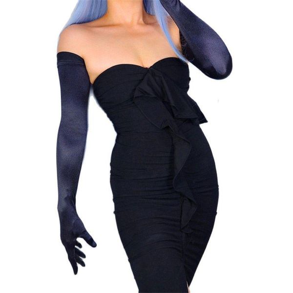 

sports gloves women 70cm elastic mercerized pearl satin black extra long female sunscreen silk