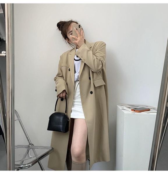 

women's suits & blazers 2021 autumn and winter products temperament south korea dongdaemun long suit jacket tide ins, White;black