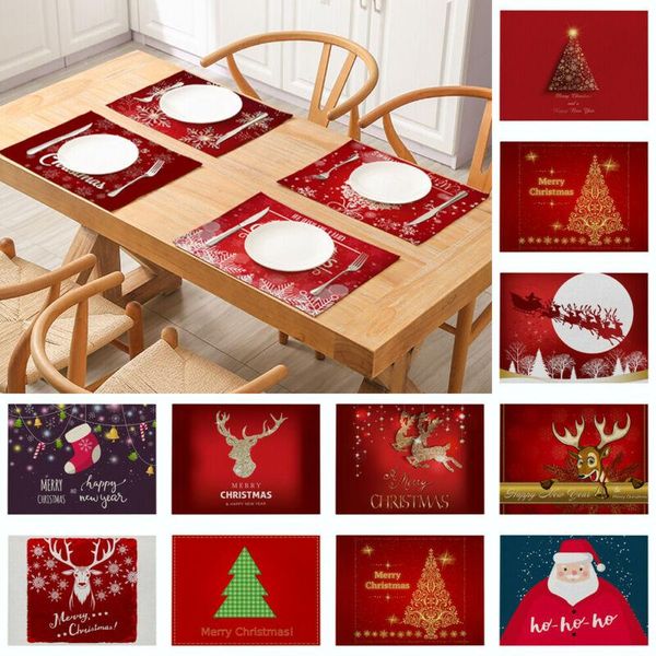 

mats & pads xmas pattern placemat cup tree elk printing dining table navidad 2021 christmas decorations for home