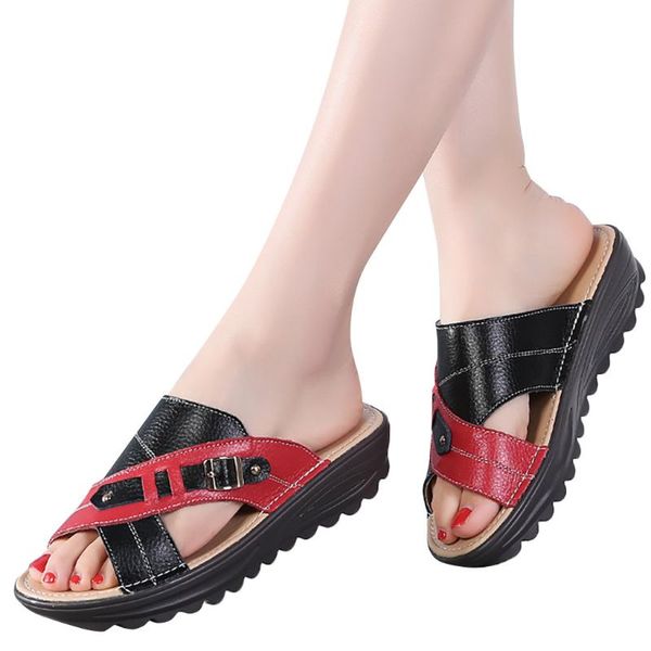

sandals woman shoes color matching cross face slip-on mid heel wedges fashion creativity women summer, Black