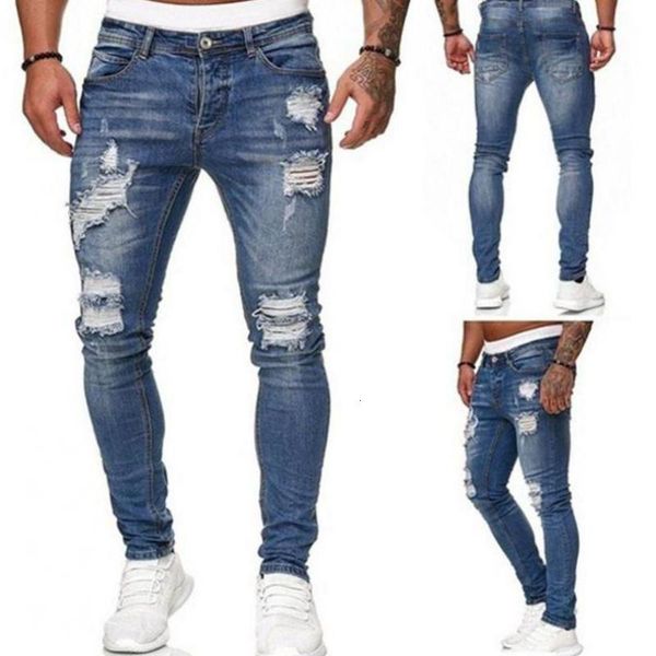 

men's jeans s-3xl men's sweatpants hole jeans casual summer torn thin biker pants outwears, Blue