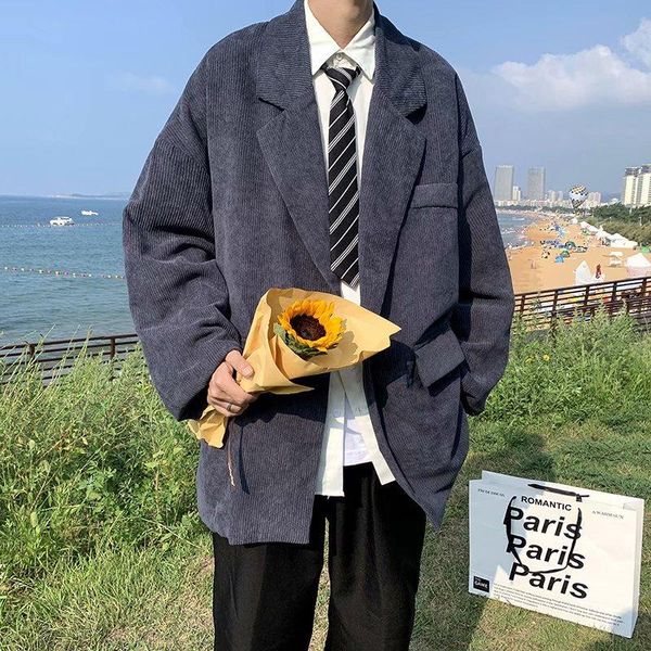 

men's suits & blazers corduroy suit 2021 spring autumn pure color korean trend loose jacket tide oversized single breasted men, White;black