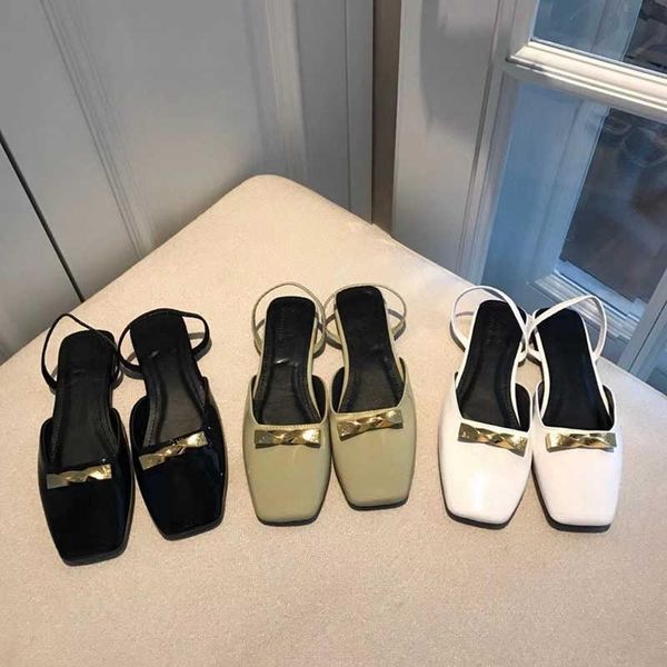 

sandals woman spring slingbacks flat heel causal women square toe elegant pumps for party dress shoes outdoor slides sh, Black