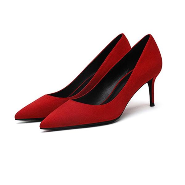 

dress shoes 2021 women professional high heels pointed toe simple suede red pumps 6cm big size ladies single elegant banquet, Black