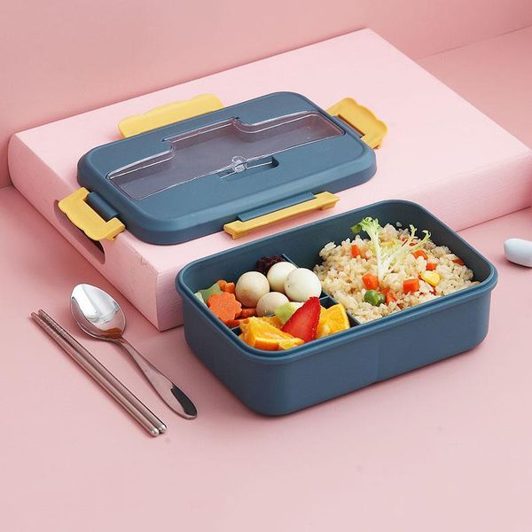 

dinnerware sets lunch box cover with tableware student container wheat straw material leak-proof square compartment