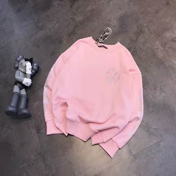 

21g autumn diamond pink girl's heart terry round neck couple's sweater, Black