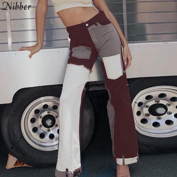

patchwork hip-hop punk style design high waist pants women autumn winter casual jeans trousers female tight pencil women's & capris, Black;white