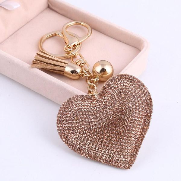 

keychains heart keychain leather tassel key holder metal crystal chain keyring charm bag auto pendant gift, Silver
