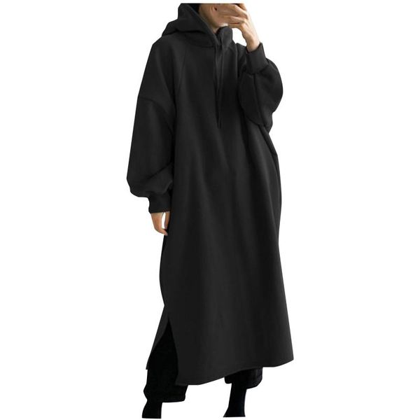 

casual dresses women hoodie dress 2021 winter long sleeve hooded sweatshirt with pocket streetwear oversized pullover vestidos, Black;gray