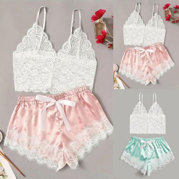 

gym clothing summer women pajamas silk pijamas sleepwear deep v sling lingerie set, White;black