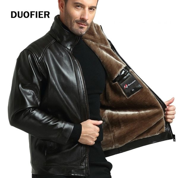 

men motorcycle leather jacket slim faux fur casual coat mens pockets fur collar zipper men's mid-length clothing 4xl 210603, Black