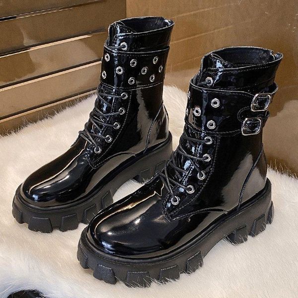 

boots big size fashion round toe platform short ankle ladies boot female shoes for women 2021 autumn motorcycle, Black