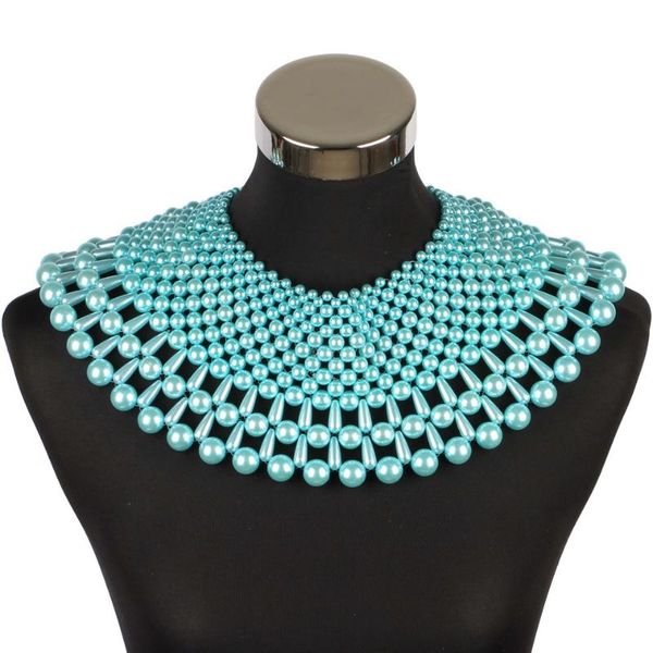 

pendant necklaces big chunky imitation pearl bead ball statement necklace for women handmade choker weave collar party female jewelry, Silver