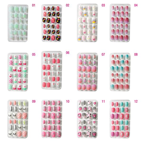 24 Pçs / Pack Press em unhas adultos adesivo dos desenhos animados adesivo falso prego dicas coloridas capa completa falsimail arte para meninas / adultos naf012