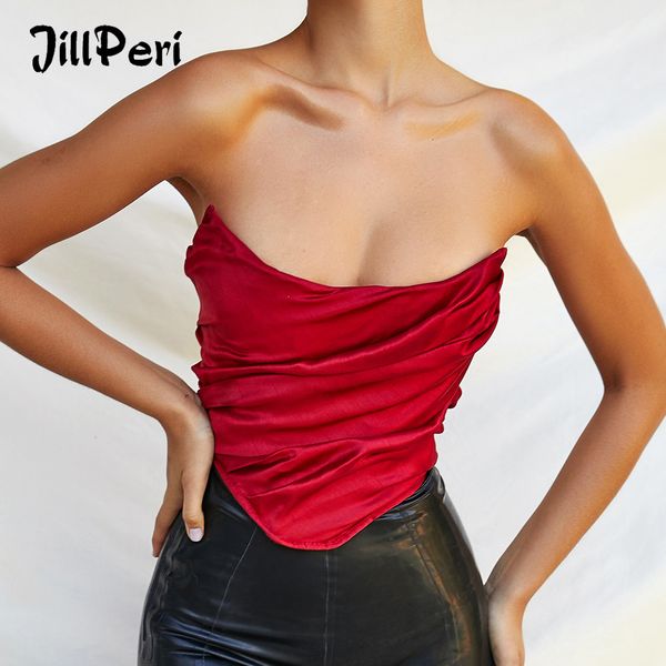 

jillperi red taffeta draped corset ruched satin cropped outfits bustier party club wear corset, Black;white