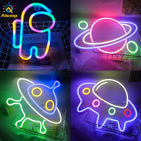 UFO Nave Neon Sign LED Space Universe Series Light Signs USB Wall Hanging Night Lights for Kids Bedroom Gift Bar Home Party Decoration