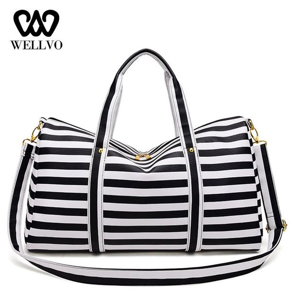 

duffel bags fashion carry on luggage travel bag women large capacity waterproof pvc striped weekend travelling handbags xa789wb