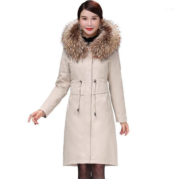 

winter women duck down parka removable liner oversized fur collar jacket luxury thicken coat1, Black