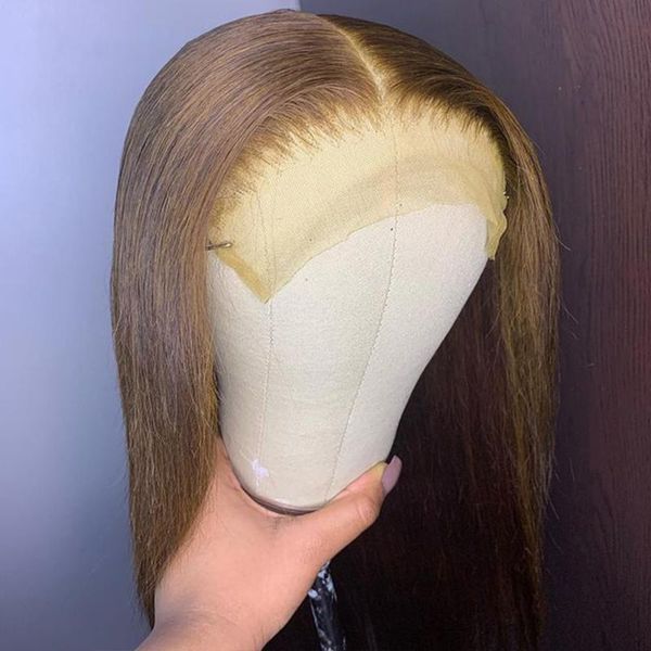 

synthetic wigs light brown short bob part hair with natural hairline for black women high temperature lace front
