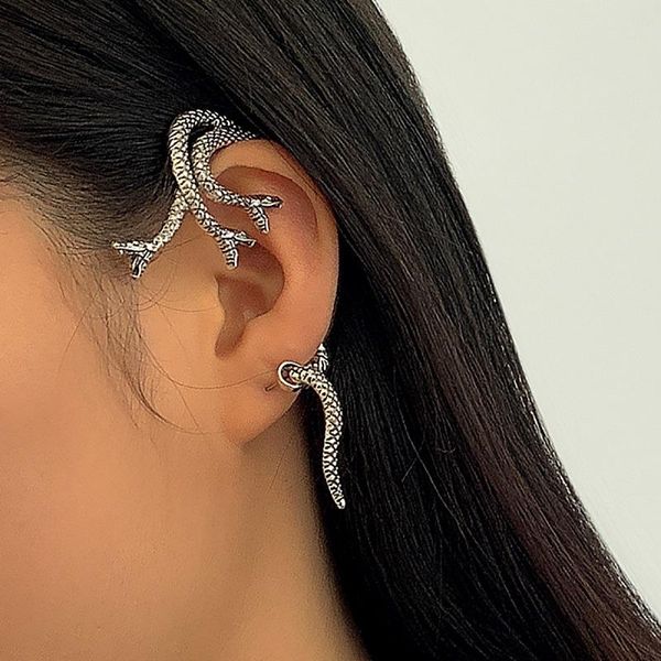 

stud vintage punk snake cuff earrings for women girls hip hop rock jewelry medusa shaped gothic, Golden;silver