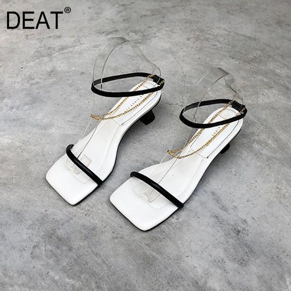 

dress shoes [deat] 2021 spring summer square toe chain hit colors pu leather strange heels sandals for women fashion tide 10i005, Black