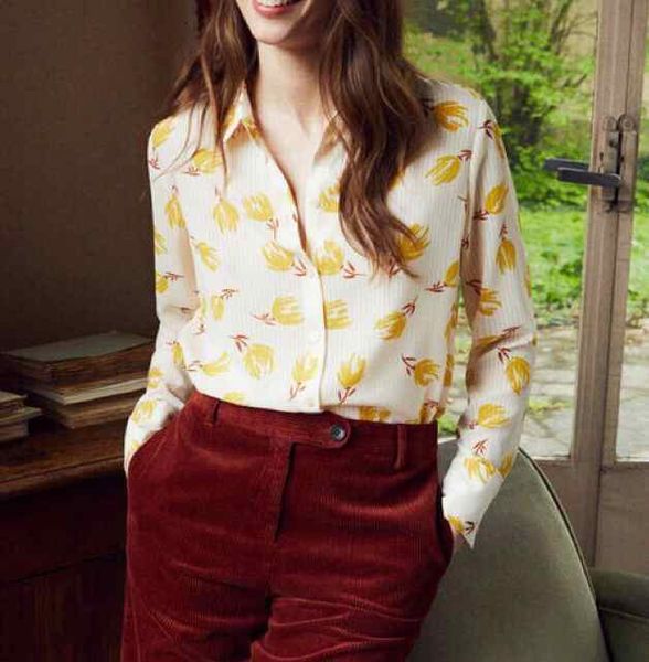 

shirt 2021 autumn tulip two-color printed long sleeve lapel women c0cq, White