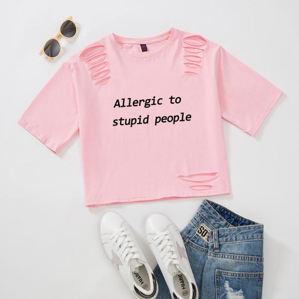 

women's t-shirt letter graphic crop tee cut out hole tshirt ladies korean short sleeve harajuku style funny t shirts 100% cotton women, White