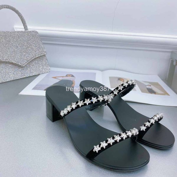 

slippers slotted flat sandals fairy thick heel summer star slippers for women, Black