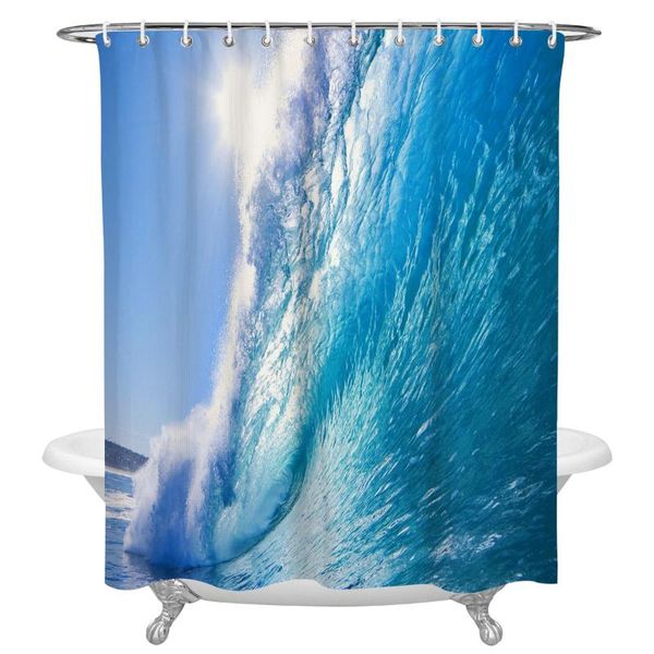 

blue sea waves scenery shower curtain polyester fabric waterproof curtains modern bathroom