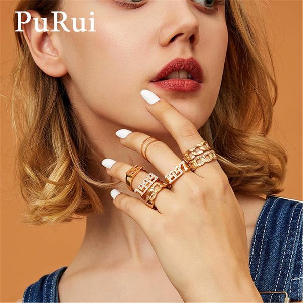 

cluster rings purui punk bohemian glod color for women retro female rhinestone finger party fashion jewelry gifts 9pcs/set, Golden;silver