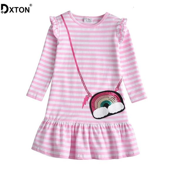 

girl's dxton dresses winter long sleeve kids for stripe baby costume sequin girls dress cotton children clothing c0223, Red;yellow