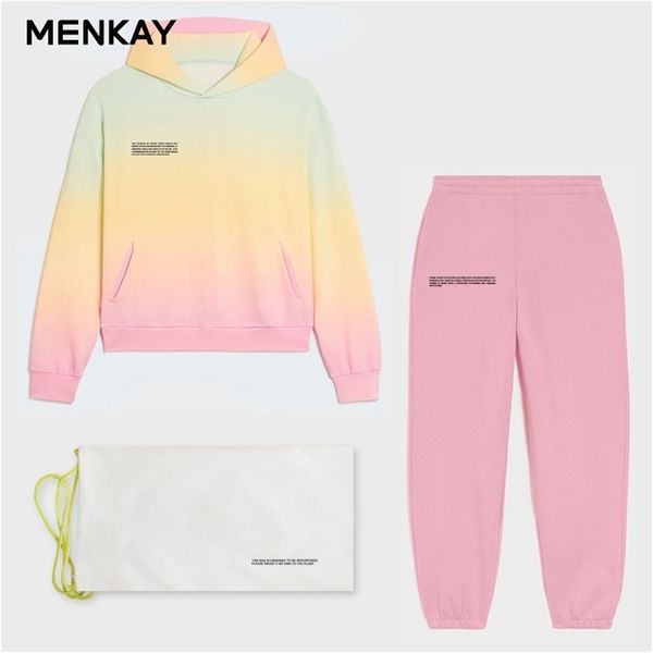 

menkay horizon hoodies hooded sweatshirts track pants joggers women tracksuits two piece sets sweatpants french terry sweatsuits 211126, White
