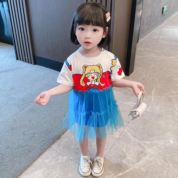 

girl's dresses girls super cute girl warrior print dress little baby flowers summer clothing japanese mesh patchwork princess, Red;yellow