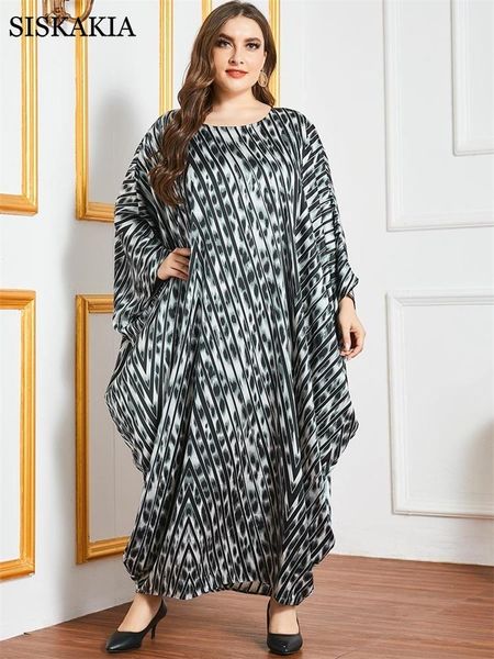 

siskakia oversized gown dress for women fashion leopard striped batwing sleeve arabic dubai kaftan plus size muslim clothes fall casual dres, Black;gray