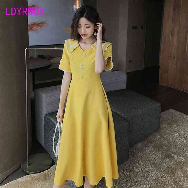 

ldyrwqy spring and summer temperament dress waist doll collar office lady polyester 210603, Black;gray
