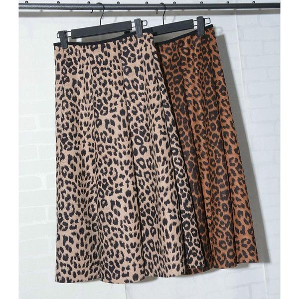 

skirts women leopard skirt autumn high waist suede warm pleated for, Black