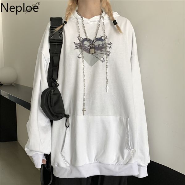 

neploe korean harajuku hoodies women chain hooded oversized outwear bf streetwear fall woman clothes chic sweatershirt coat 210422, Black