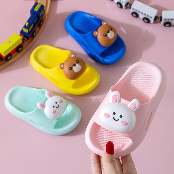 

slipper children' slippers for boy girl pvc soft bottom non-slip beach sandals summer lovely kids home bathroom flip flops, Black;grey