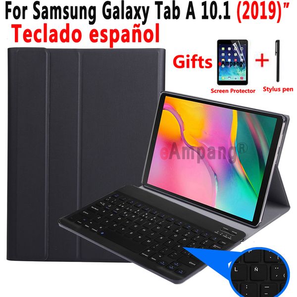 Capa de teclado espanhol para Samsung Galaxy Tab A 10.1 2019 T510 T515 SM-T510 SM-T515 Tablet de couro Slim Capa Bluetooth