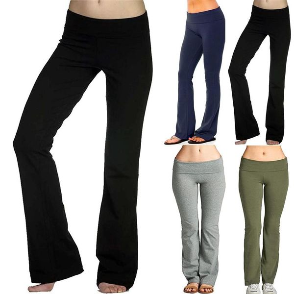 

women's leggings women ladies skinny flare long pants solid high waisted slim hipped hem office sport trousers leggins, Black
