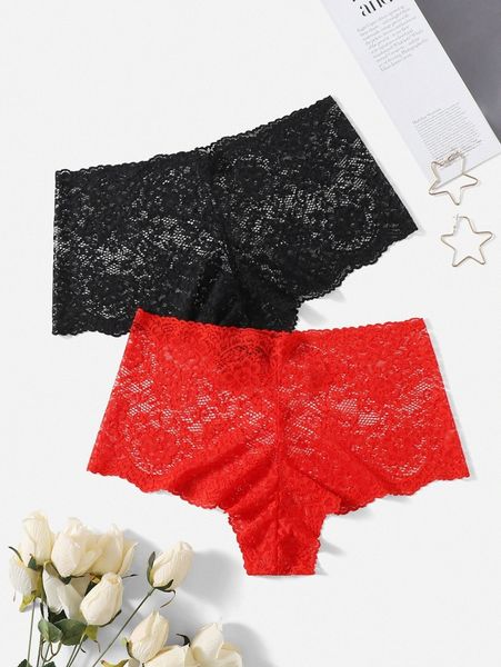 

2pack plus floral lace panty set 742y#, Black;white