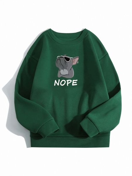 

cartoon dog and letter graphic thermal lined sweatshirt 61uf#, White;black